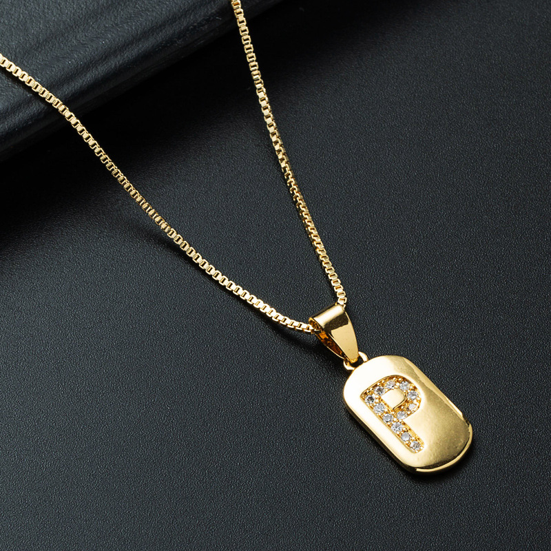 Nihaojewelry wholesale jewelry simple alphabet pendant copper goldplated inlaid zircon necklacepicture7