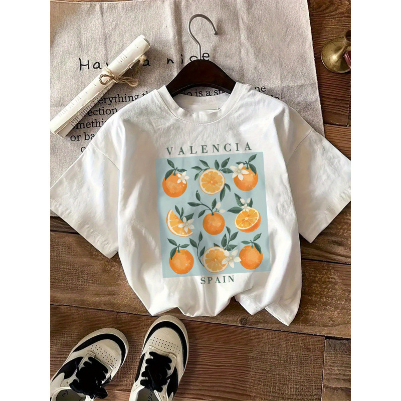 European and American in stock Round Neck Short Sleeve T-shirt Lemon Print Summer New Comfortable T-shirt Cross-border Hot Sale