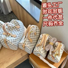 奈莉思适用Lv Speedy30棋盘格枕头包杜邦纸内胆带卡位收纳包中包