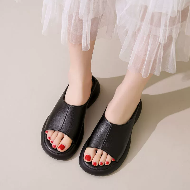 35-42 больших размеров толстые подошвы сандалии женский 2024 новый летний внешний вид с плоской подошвы ретро удобный мягкий подошв сандалии женский