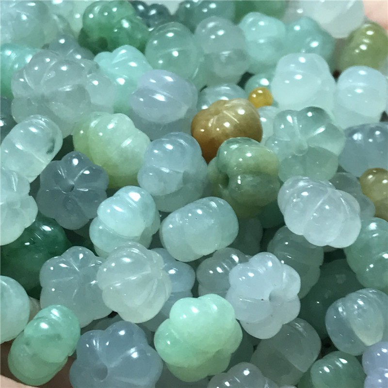 ミャンマーの翡翠氷の種a品の小さいカボチャの玉のdiyの装飾品は玉石の玉の玉のブレスレットのネックレスの部品を配合します。|undefined