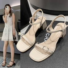 法式设级感时装皮带扣凉鞋女2023夏季新款小众仙女风高跟鞋批发