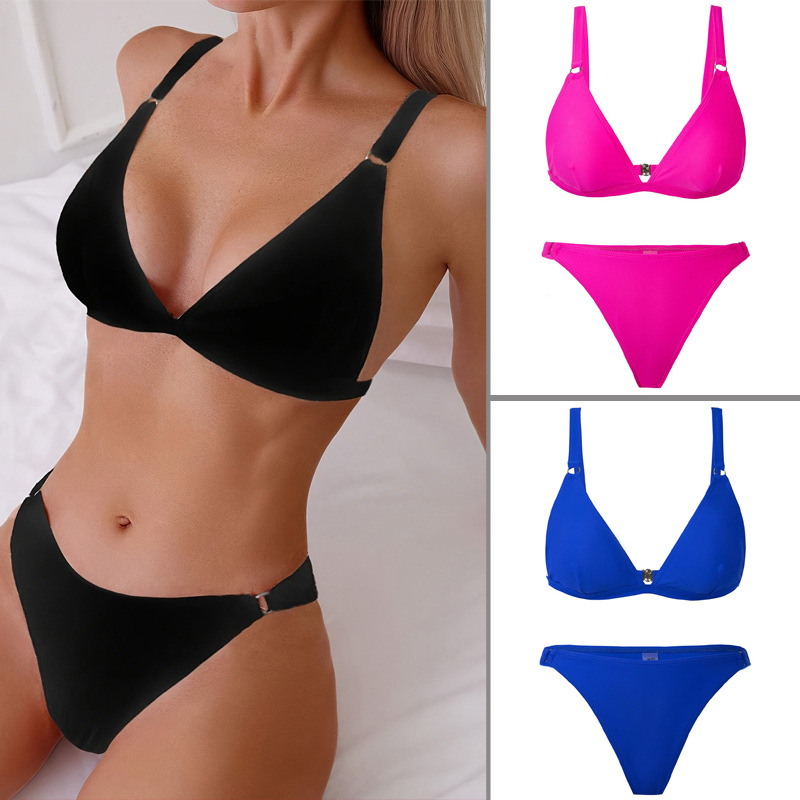 2025 Bikini Set Black Beach Swimwear Women's Fashion Sexy Solid Color Swimsuit High Elasticity Fabric High Elasticity