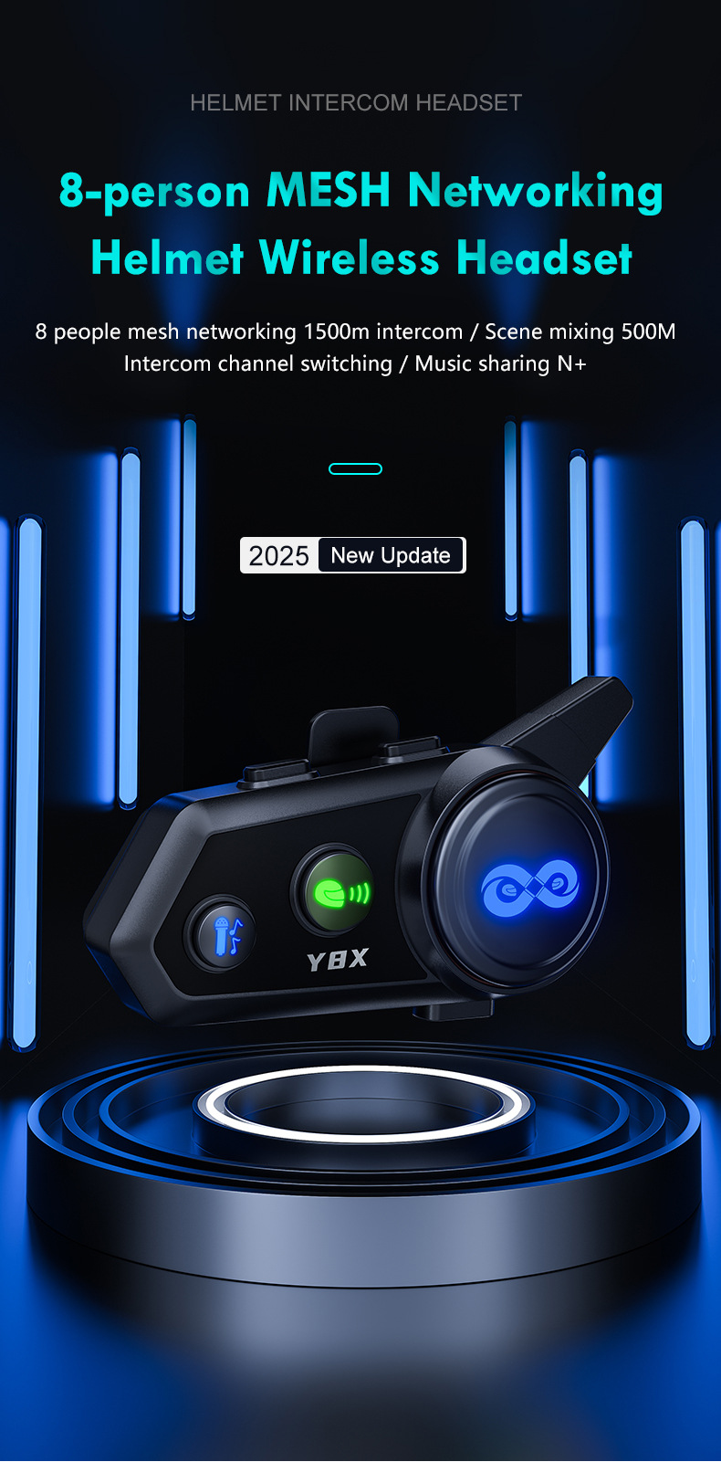 Cross-border Y8X helmet Bluetooth headset, 8-person MESH network helmet intercom headset, helmet Bluetooth headset