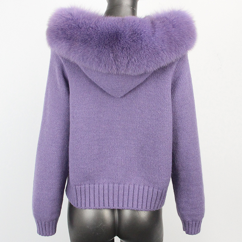 Women's Knitted Sweater With Real Fox Fur Collar For Winter_voghion.com