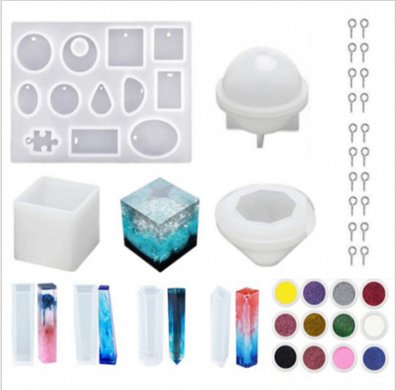 斯可立体球形圆柱硅胶镜面模具 水晶柱吊坠树脂diy滴胶饰品套装