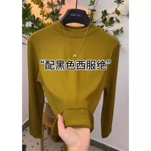 2025秋冬新款小立领洋气打底衫女减龄时尚纯色上衣加绒内搭t恤潮
