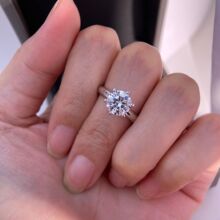 百搭六爪莫桑石戒指女s925纯银镀金高碳钻T家周家同款求婚钻戒