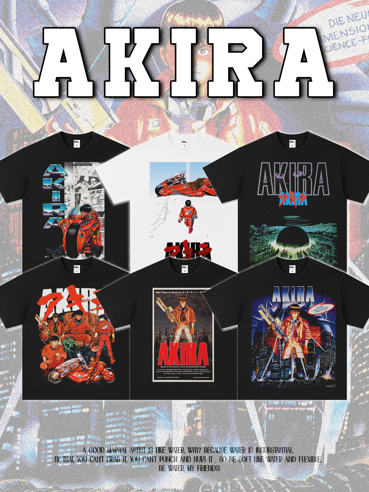 アキーラAKIRAアメリカレトロアニメ半袖tシャツ男性クロスボーダーヴィンテージ重ポンド水洗いして古いです。