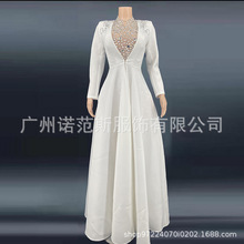 优雅水晶公主婚纱白色闪光礼服婚礼派对两件套长袖连衣裙