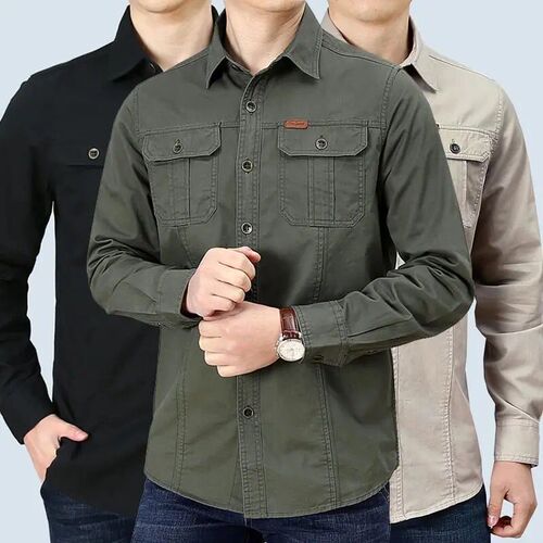Spring and autumn shirts, men's long-sleeved cotton coat, men's outdoor loose workwork, spring shirt, men's casual top, men