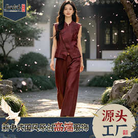 红云纱桑蚕丝休闲套装女减龄松弛优雅日常新中式国风穿搭工厂直销