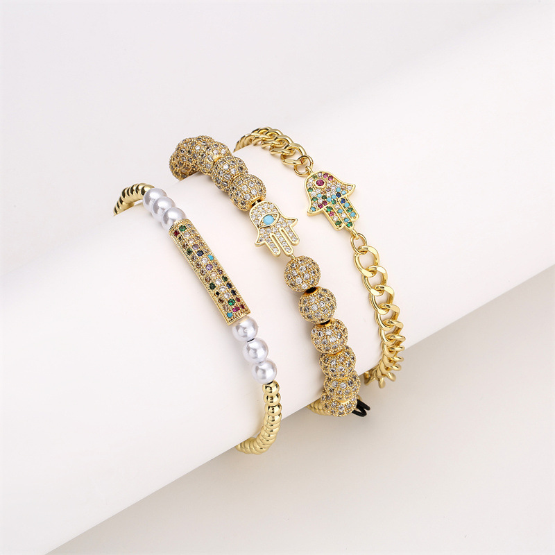 Simple Style Palm Eye Copper Inlay Zircon Bracelets 1 Piece