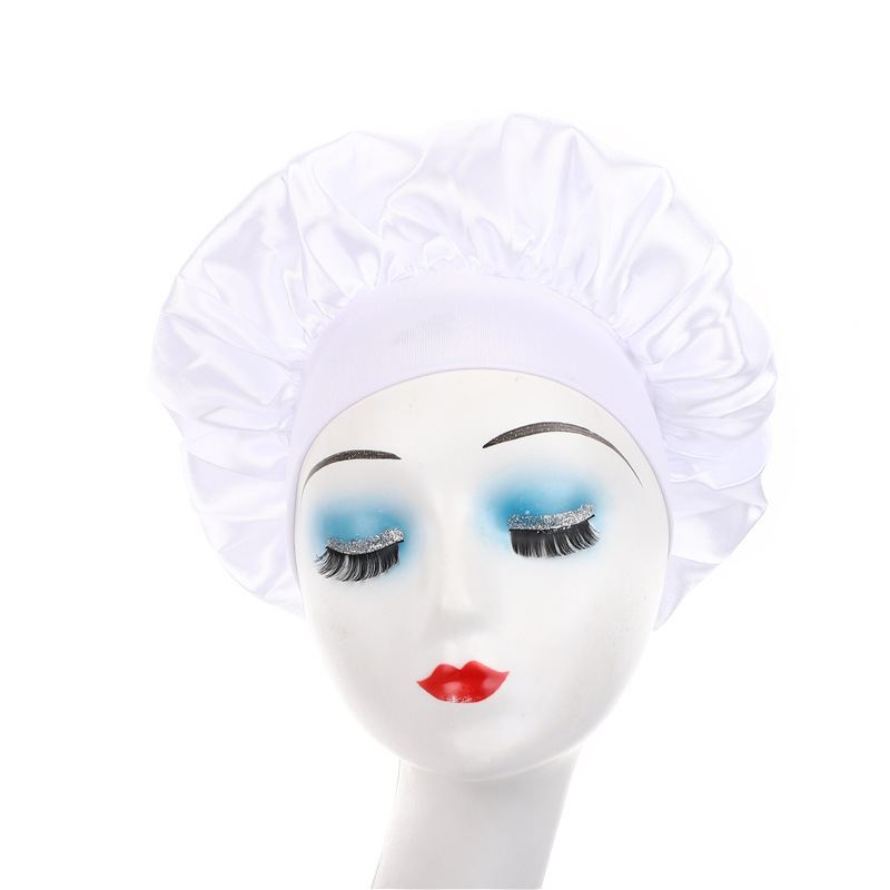 Amazon damas de borde ancho de alto elástico sombrero, sombrero de dormir, sombrero de baño, sombrero de quimioterapia, sombrero de seda, sombrero de cuidado del cabello transfronterizo
