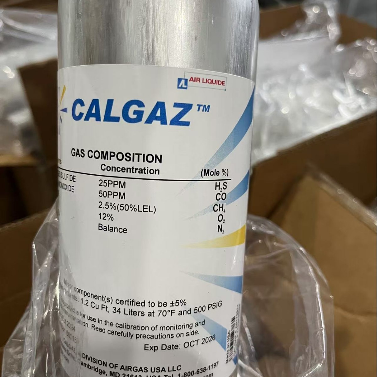 美国恺加船用四合一标气 CALGAZ船用四合一标准气体 2AL-34L