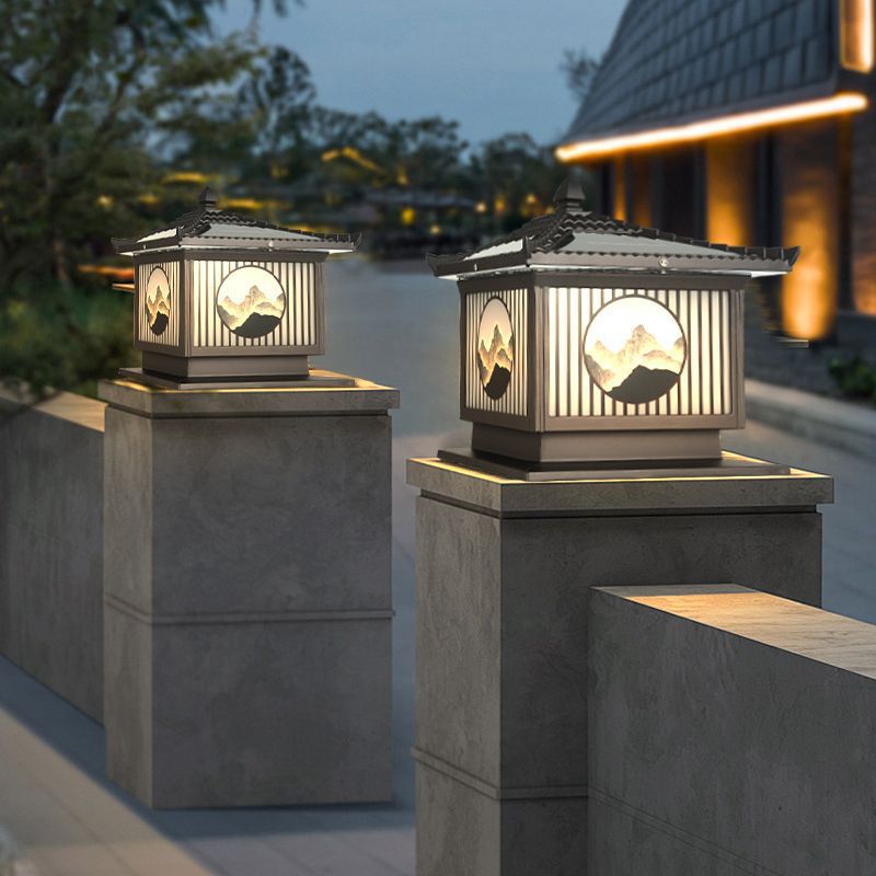太阳能柱头灯户外防水门柱灯庭院中式室外别墅家用大阳仿古围墙灯