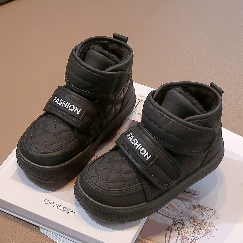 Снежные сапоги для мальчиков Детские бархатные теплые большие хлопчатобумажные туфли зимой 2025 новый средний и старший мальчик толстые хлопковые сапоги