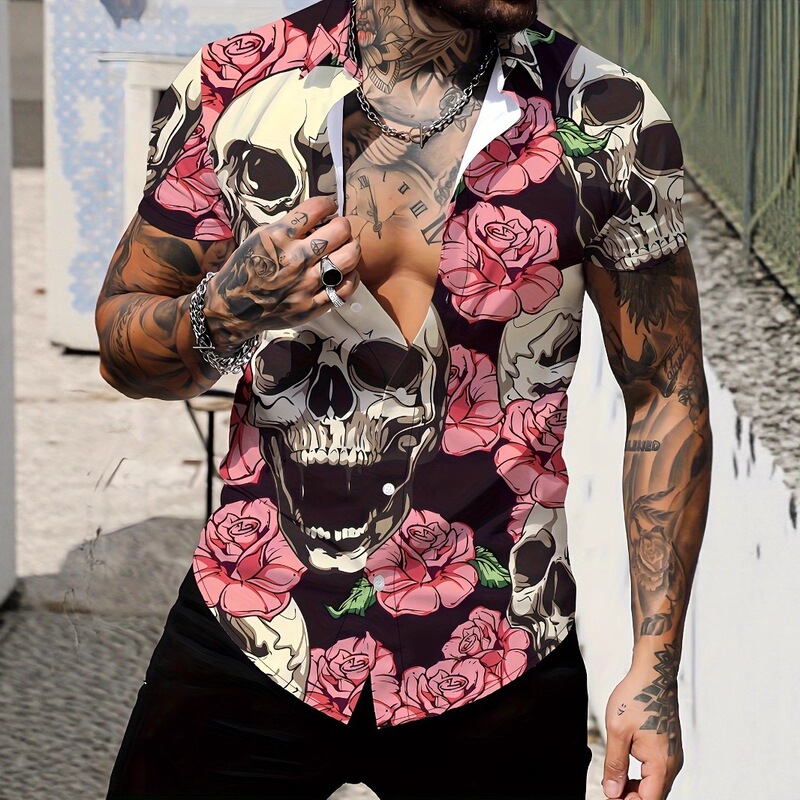 Lion Foreign Trade New Model 2025 Spring/Summer Men's Short Sleeve Floral Shirt Men's Cross-Border E-Commerce Supply Floral Lion Foreign Trade New Model 2025 Spring/Summer Men's Short Sleeve Floral Shirt Men's Cross-Border E-Commerce Supply Floral