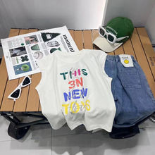 夏季新款中大童背心韩版儿童t恤男女童薄款透气字母印花无袖上衣