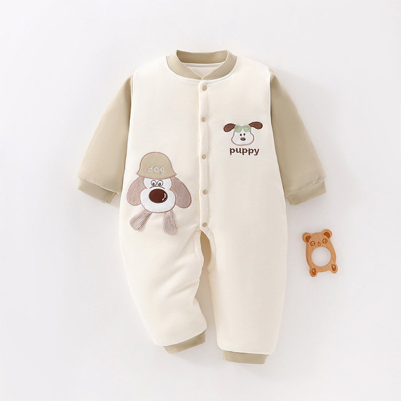 Baby Jumpsuit Spring & Fall Thin Cotton Baby Clothes Open Crotch Newborn Clothes Autumn and Winter Close-Fitting Category a Quilted 120 Grams