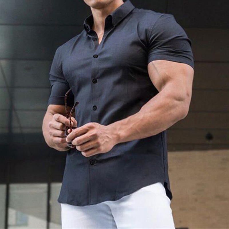 210g Weight Short Sleeve Sleeve Length Single Breasted Placket Type Polyester Fabric Type Regular Top Length Blouse Tops Type Casual Occasion Shirt Collar Neckline Slim Fit Type Solid Color Pattern Summer Season Men's Gender Casual, Formal Style Wholesale Men's Casual Formal Solid Color Short Sleeve Men's Tops 9