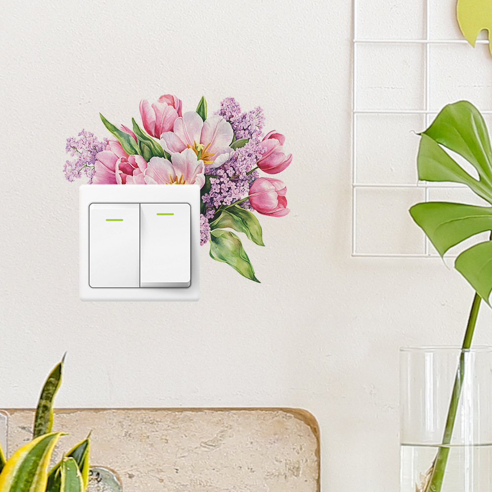 fun-kg122 foreign trade painted flowers bedroom living room switch stickers home background beautification wall stickers wholesale