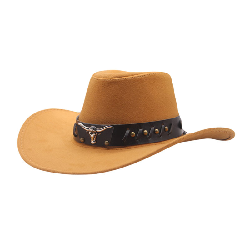 European and American cross-border new Western cowboy hat woolen cow head belt curling retro men and women Jazz hat generation hair