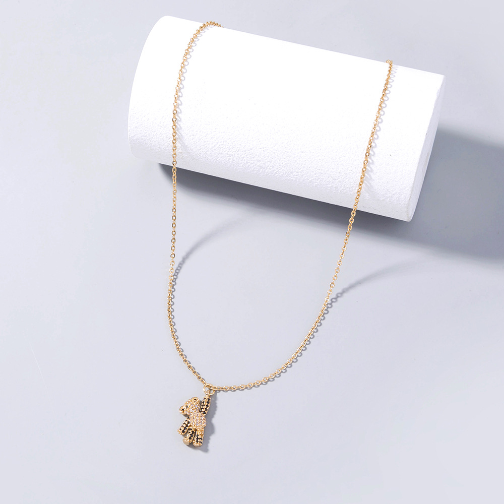 Fashion Cute Teddy Bear Necklace Mini Bear Zircon Copper Necklace display picture 4