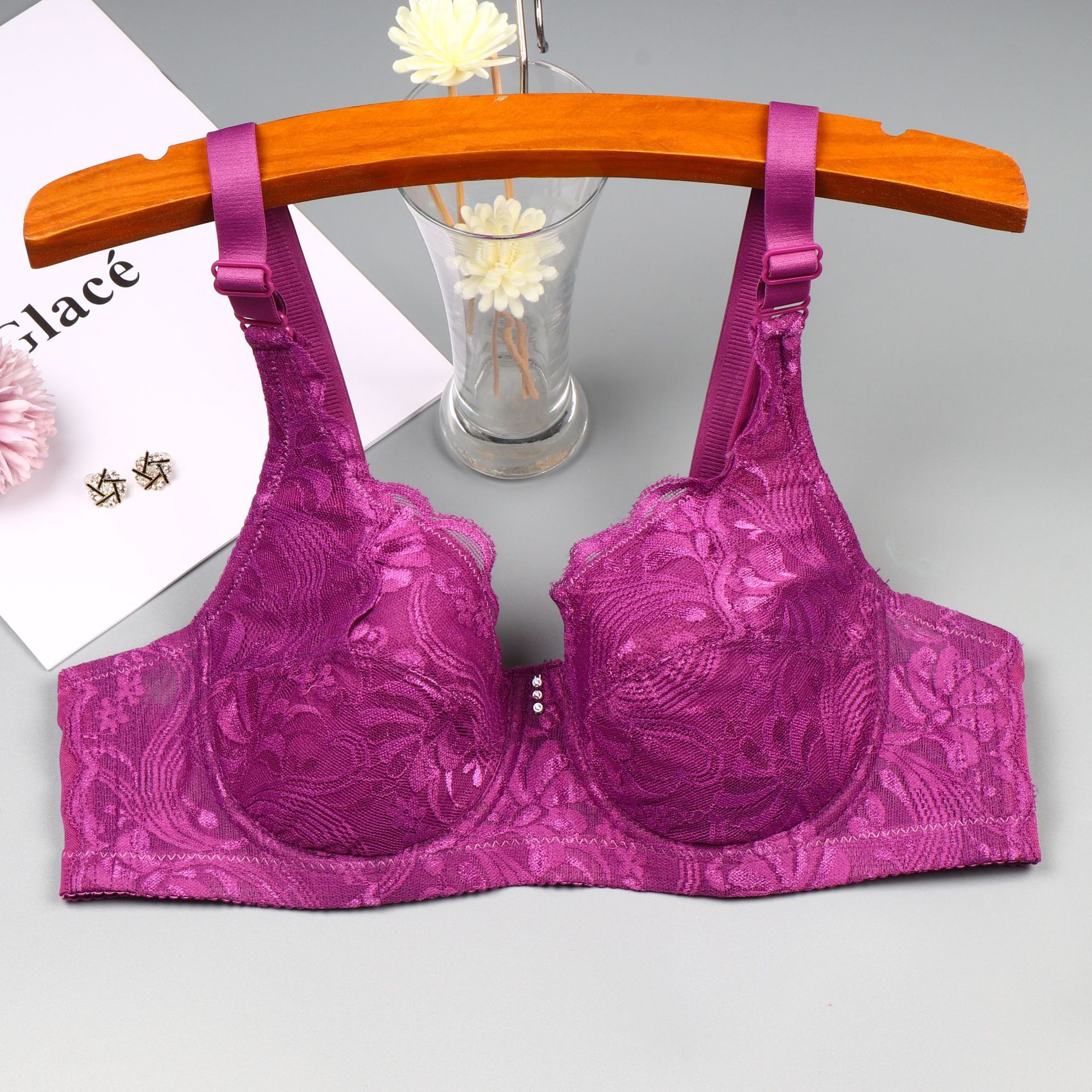 Dünner Bügel-BH aus Spitze für Damen, mit seitlichem Halt, Anti-Hänge-Effekt, Push-up-Effekt, volle Cup-Größe, auch in großen Größen (C-Cup) erhältlich_voghion.com