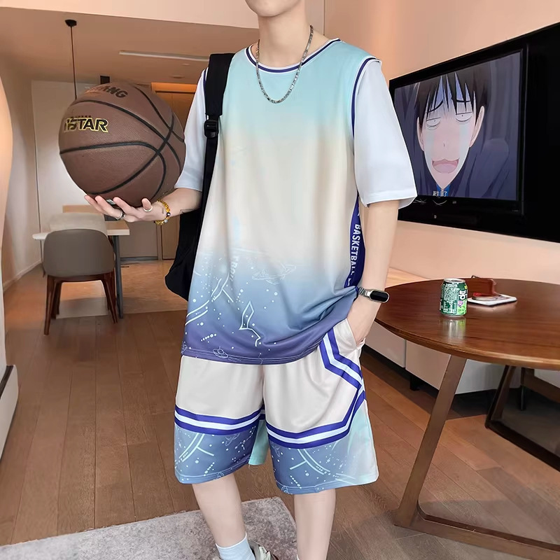 Youth Sports Suit for Boys, Summer Basketball Clothing for Junior High and High School Students, Ice Silk Quick-Dry Short-Sleeve T-Shirt