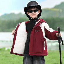 男童冬季加绒冲锋衣加绒加厚防寒儿童外套拼色连帽棉服新款派克服