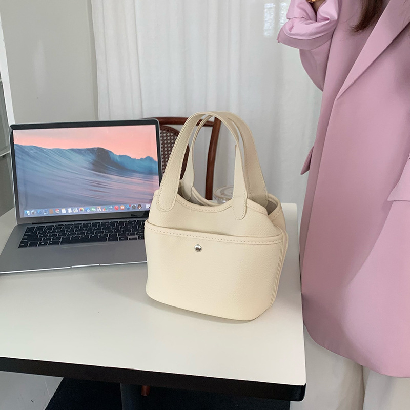 Geantă de mână coreeană Instagram New Basket Bag simplă și la modă din piele moale texturată crossbody găleată bag pentru femei_voghion.com