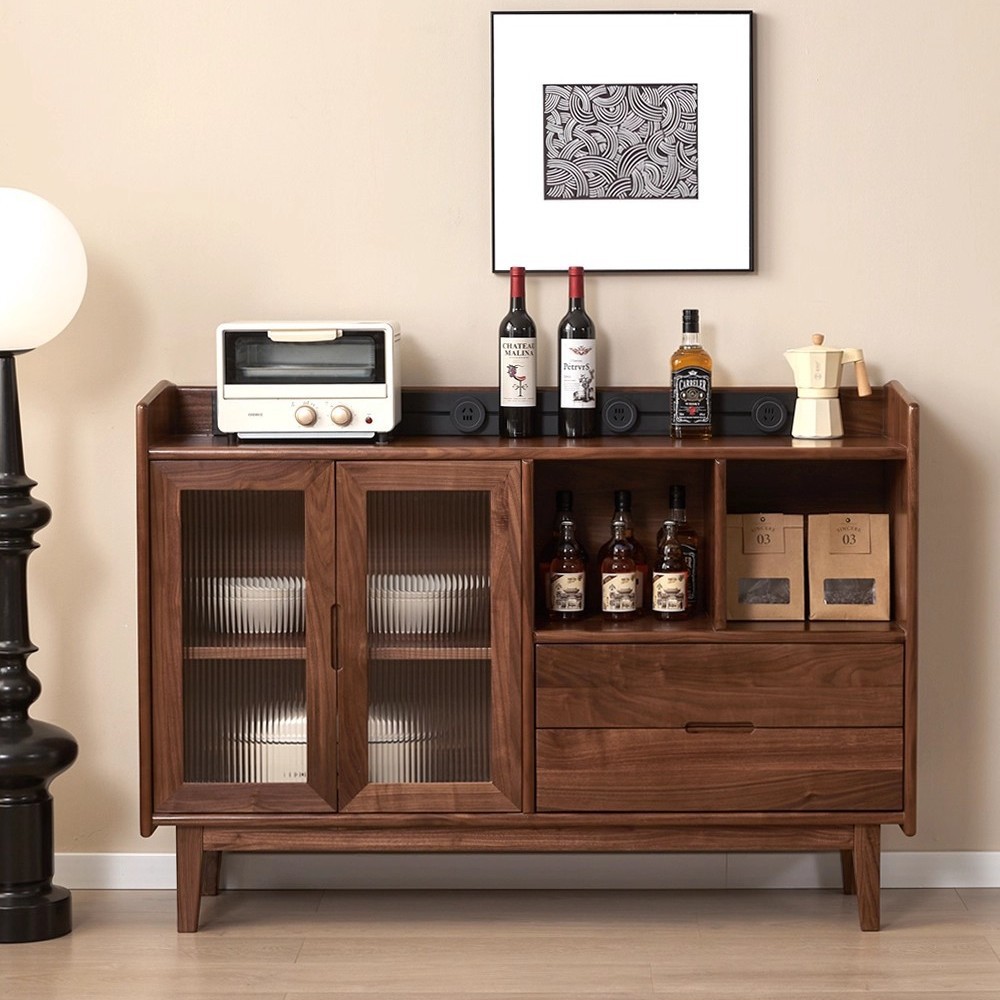 Customized North American Black Walnut Sideboard Nordic Solid Wood Storage Cabinet Living Room Wall Storage Cabinet Home Tea Cabinet