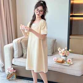 黁白夏季网红儿童睡裙宽松薄款中大童空调服女童睡衣裙子洋气女孩