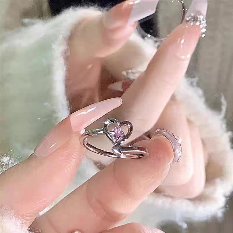小众设计粉钻锆石甜美ins冷淡风高级感戒指女开口个性不规则爱心|undefined