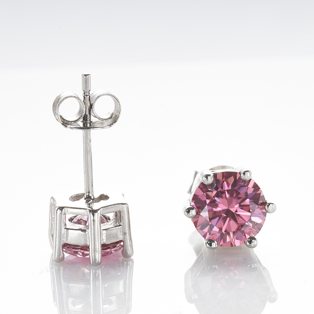 Plata esterlina seis garras pernos de piedra de moissanita color rosa pernos de piedra de moissanita fabricantes directos para soportar cualquier identificación