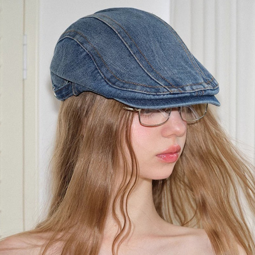 Japanese retro distressed denim forward girl street casual versatile beret hat spicy girl duckbill hat painter's hat