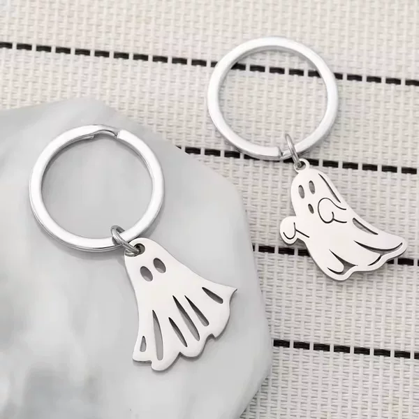 Cross-Border Cute Cartoon Ghost Stainless Steel Keychain Halloween Keychain Couple Backpack Pendant