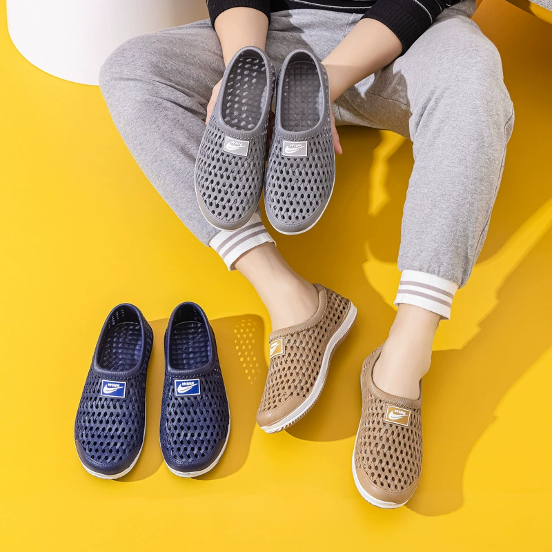 2024 Новые туфли с закрытым носком, мужские летние дышащие рабочие сандалии, мужские полые Нескользящие пляжные туфли для подъема по течению