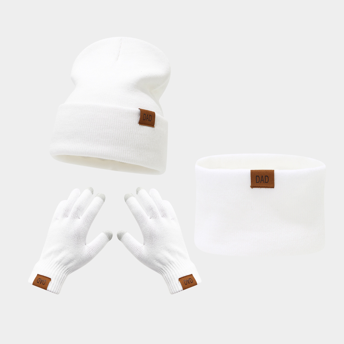 Amazon nuevo papá mamá letra etiqueta sombrero guante de tres piezas de moda otoño invierno abrigo sombrero conjunto