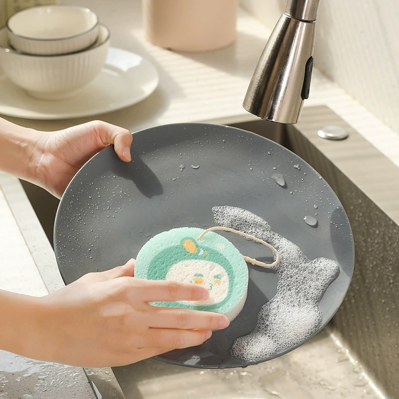 Моющий губка из древесной массы с рисунком Sponge для посудомоечной машины, впитывающая воду, волшебная салфетка-уборка, не прилипает к маслу, щетка для кухни, полотенце