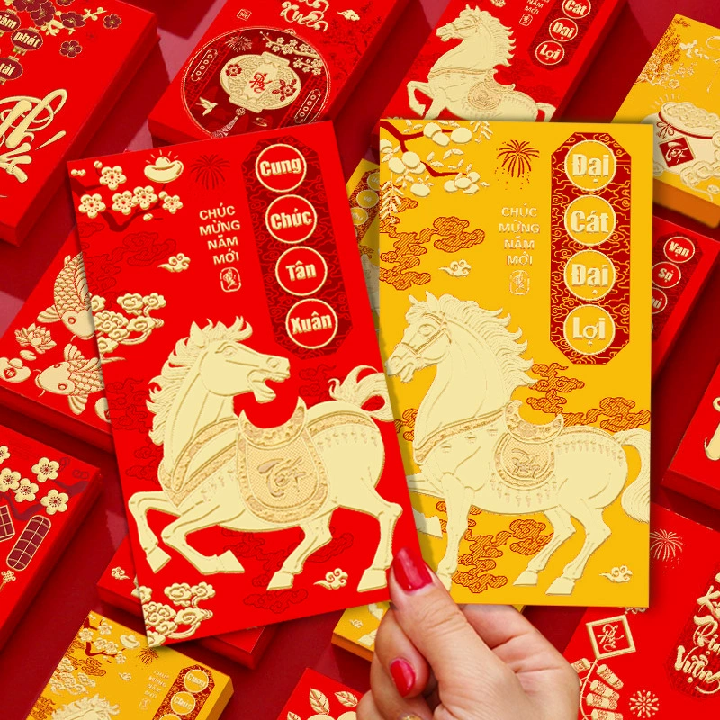 Производитель Ruixiang, 2026 год, год Кобылы, новые вьетнамские красные конверты с мультяшной лошадкой, зодиак, Новый год, большие красные конверты оптом
