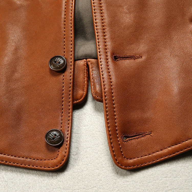 Description Picture 6 of item2024 Spring Autumn Men New Streetwear Real Leather Vest Male V-neck Sleeveless Coats Men Genuine Sheepskin Casual Waistcoat