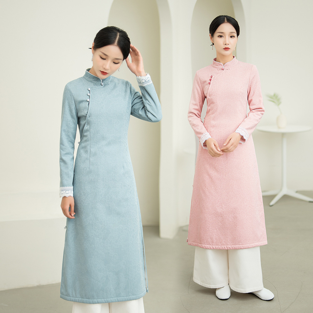 91012022秋冬季中国风改良旗袍外套女式套装茶艺服艾灸服民族风