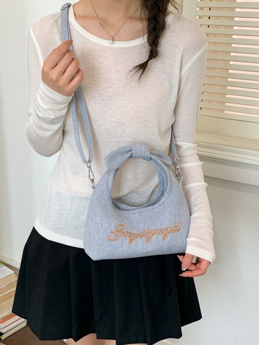 Bolso para mujeres 2026 nuevo estilo coreano bordado letras de brazalete bolso de tela alta textura denim mochila casual