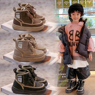 Snow Boots Boys Shoes Winter 2024 New Children's fleece-lined Thickened Large Cotton Boots Large Children's Boys Sports Cotton Shoes
