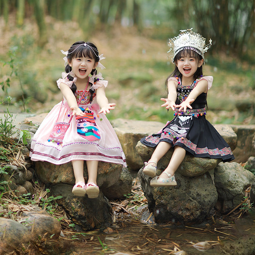 Summer Children's Costume Two-Piece Chinese Style Princess Dress for Girls, Hanfu Ancient Costume, Children's Ethnic Style Performance Costume Set, Wholesale