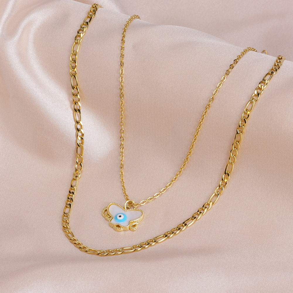 Fashion Butterfly Titanium Steel Plating Layered Necklaces 1 Piece