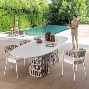 Slate Dining Table, Outdoor Rattan Chair, Balcony Tea Table and Chair Combination, Leisure Courtyard, Outdoor Light Luxury Internet Celebrity Three-Piece Furniture Set