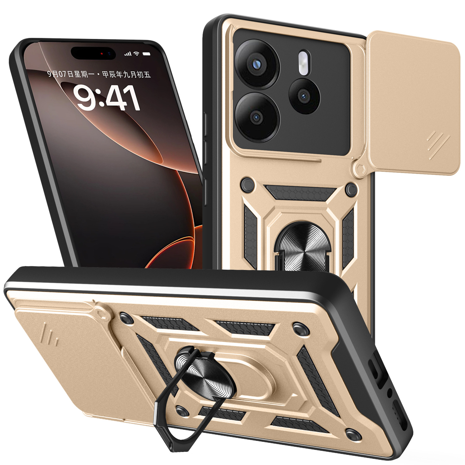 Aplicable RMNOTE14 5G versión extranjera modelo TPU + PC 2 en 1 360 soporte giratorio sargento anti-caída